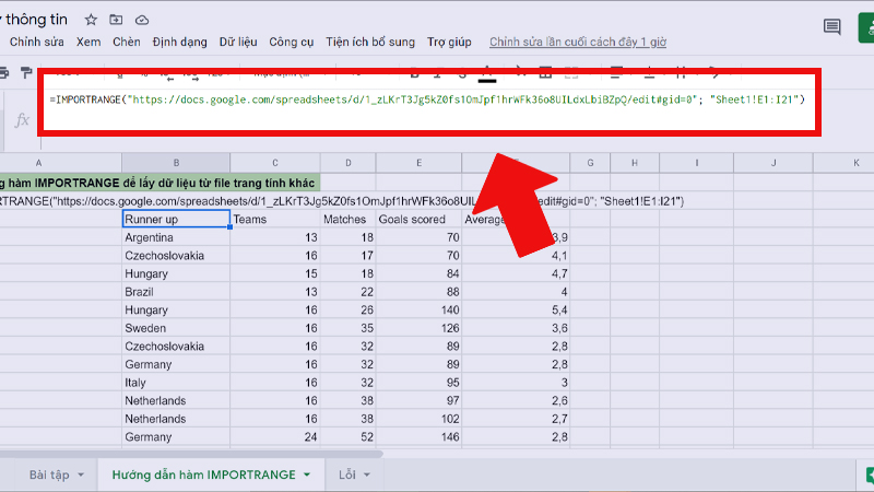 Dán link vừa copy vào công thức hàm IMPORTRANGE 