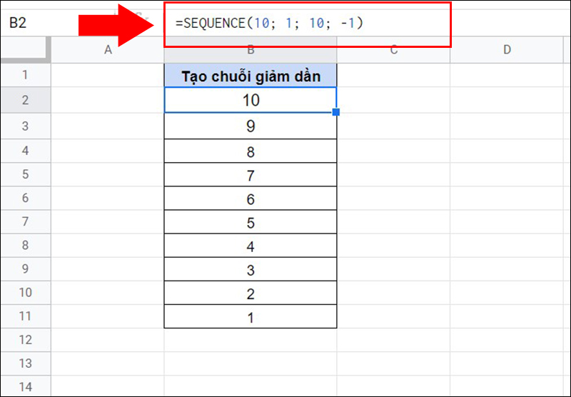 Tạo chuỗi giảm dần