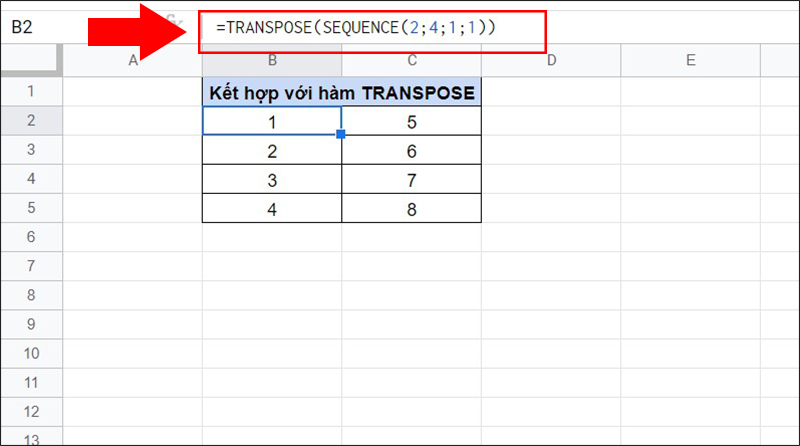 Kết hợp với hàm TRANSPOSE