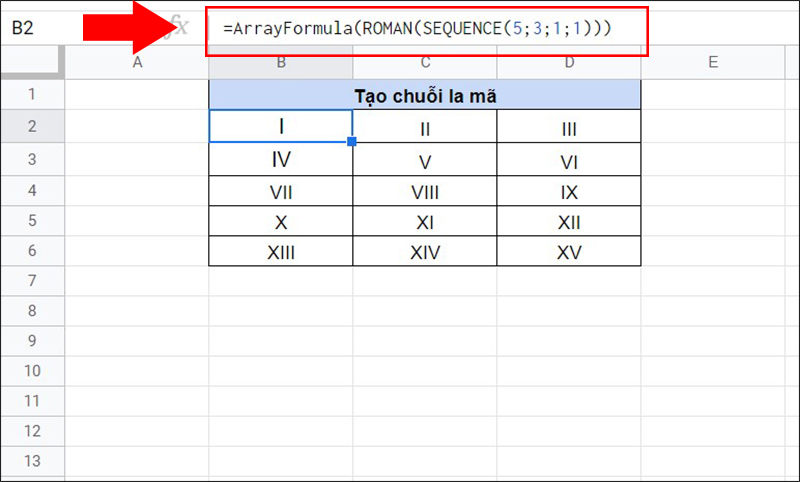 Đánh chuỗi số la mã bằng hàm SEQUENCE