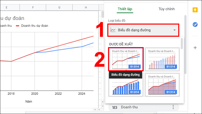 Chọn Biểu đồ dạng đường được đề xuất