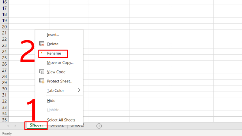 Nhấn chuột phải vào sheet và chọn Rename để đổi tên