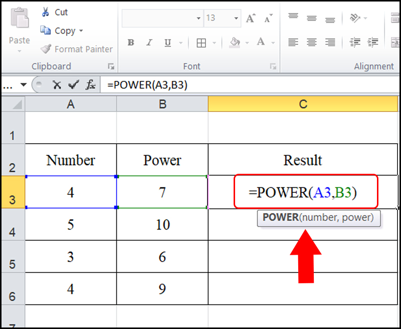 Ví dụ về bài toán tính bình phương cơ số mũ của các cơ số power của số number