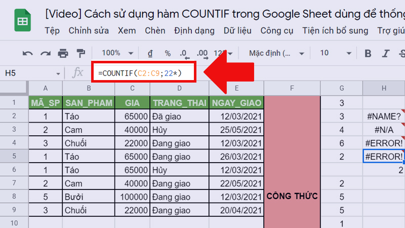 Lỗi #ERROR! xuất hiện do đã nhập sai cú pháp