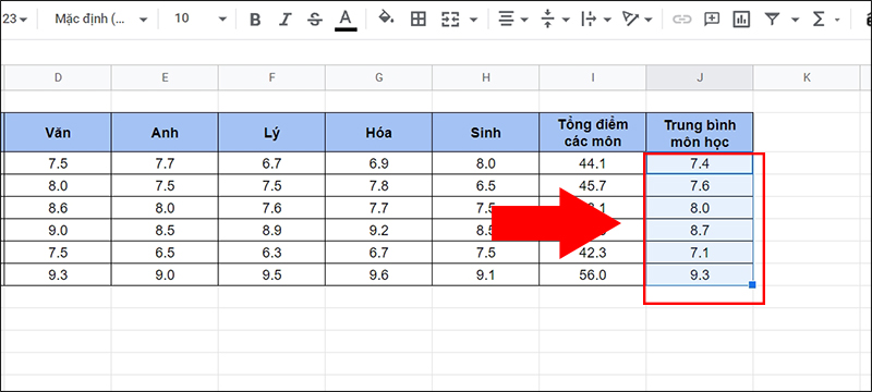 Kéo đến cuối cột