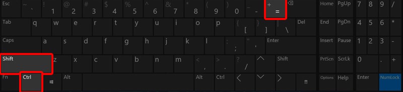 Nhấn tổ hợp phím Ctrl + Shift + Dấu +