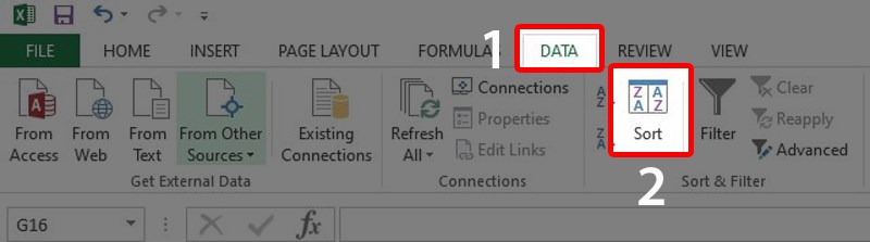 Trên tab Data, chọn Sort