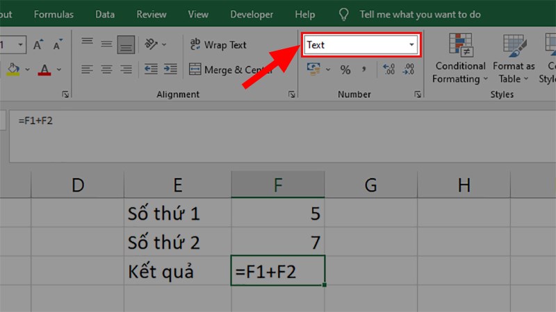 Đi đến phần Number > Nhấn vào Text như trong hình