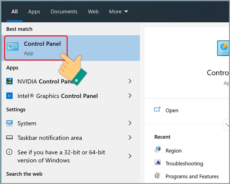 Mở Control Panel