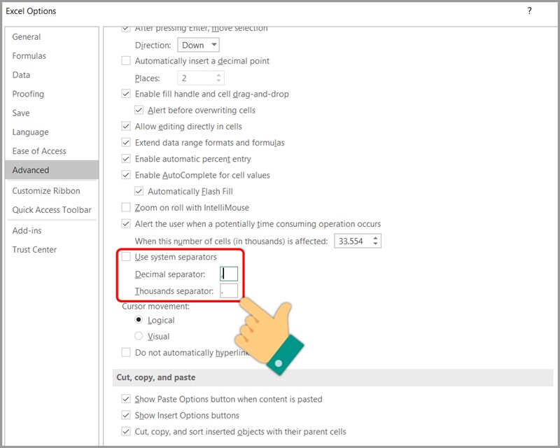 Đổi dấu phẩy thành dấu chấm trong Excel