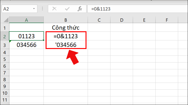 Cách hiển thị số 0 trước dãy số