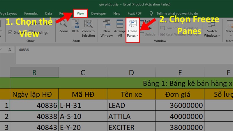 Nhấn chọn Unfreeze Panes để bỏ cố định cột trong Excel