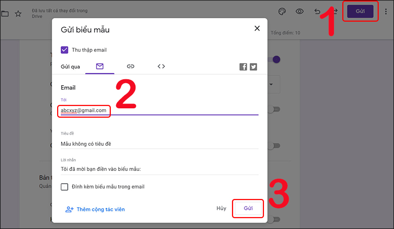 Chia sẻ biểu mẫu qua email