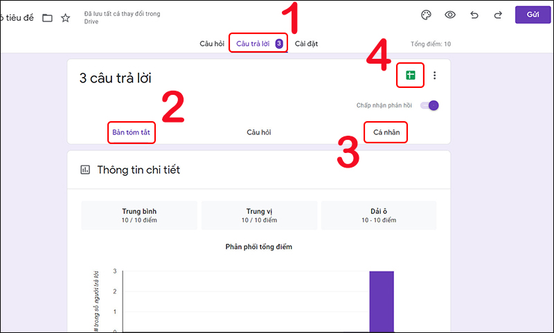 Cách xem câu trả lời đã nhận trong Google Forms