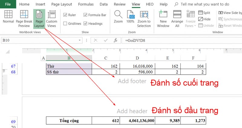 Chọn Add Header hoặc Add Footer
