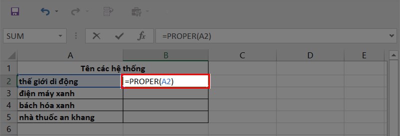 Viết công thức =PROPER(ô trống chứa kí tự bạn muốn chuyển)