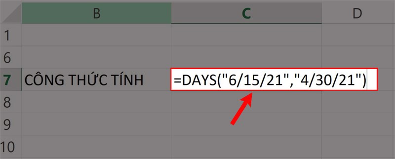 Nhập hàm =DAYS(
