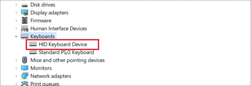Chọn HID Keyboard Device trong Keyboards