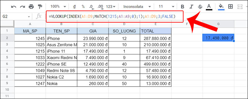 Kết hợp với hàm INDEX và hàm MATCH