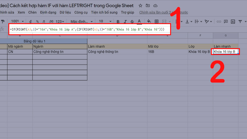 Dùng công thức trực tiếp nhanh cho hàm if và right