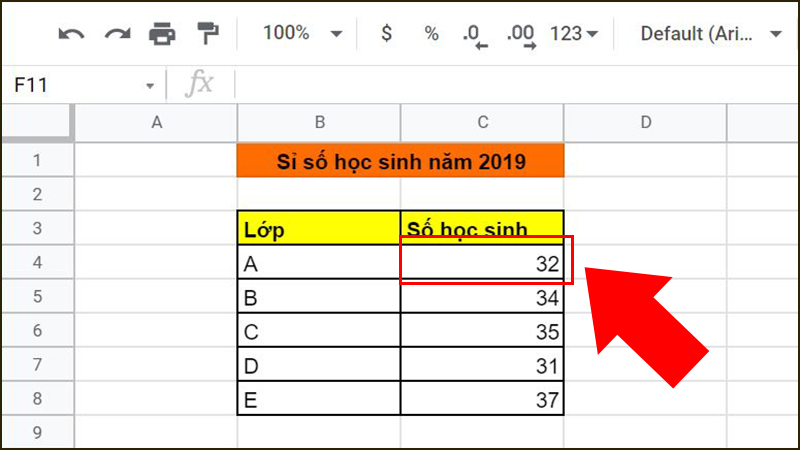 Số lượng học sinh lớp A theo từng năm ở các sheet đều sẽ ở ô C4