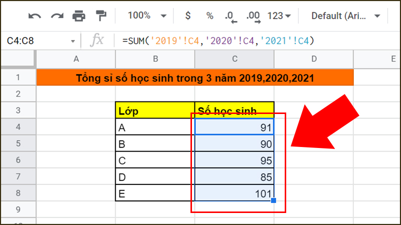 Kéo kết quả ô đầu tiên xuống các ô khác để hiển thị tất cả kết quả.