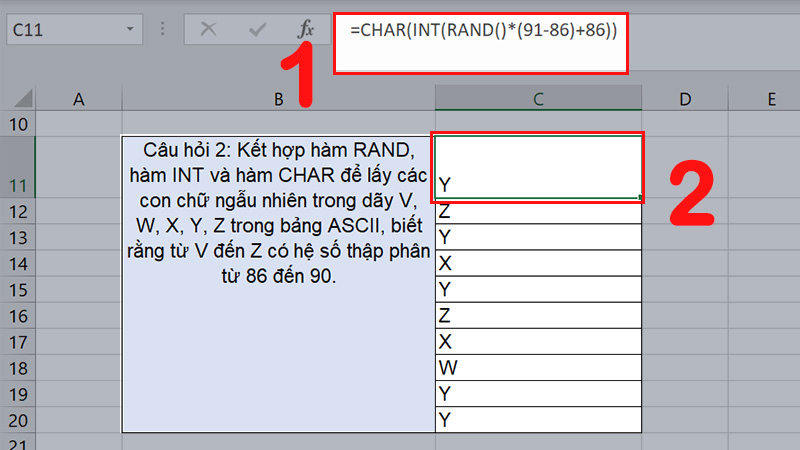 Lấy các con chữ ngẫu nhiên trong dãy V, W, X, Y, Z