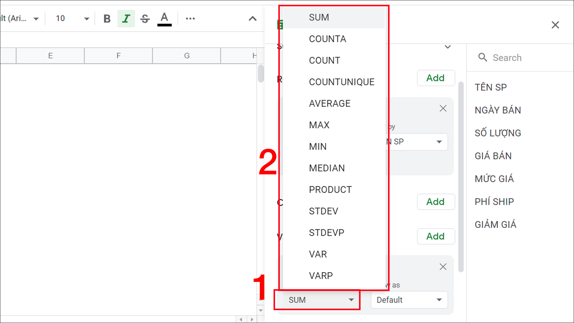 Thay đổi cách hiển thị giá trị của giá sản phẩm trong mục Summarise by