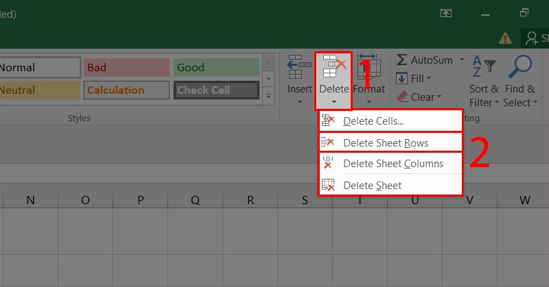 Chọn Delete Sheet Rows là hoàn tất quy trình