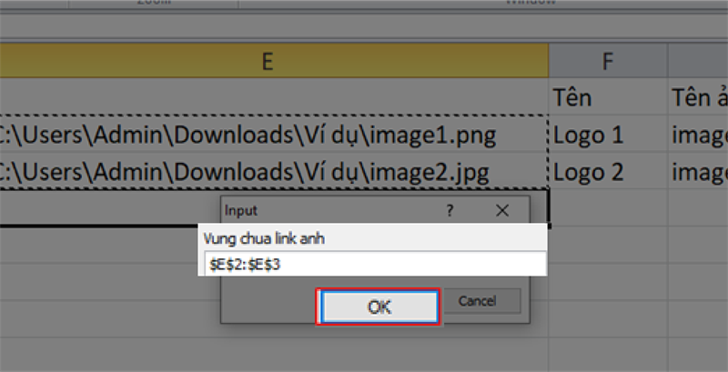 Chọn vùng chứa link ảnh