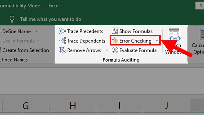 Đi đến phần Formula Auditing > Nhấn vào Error checking