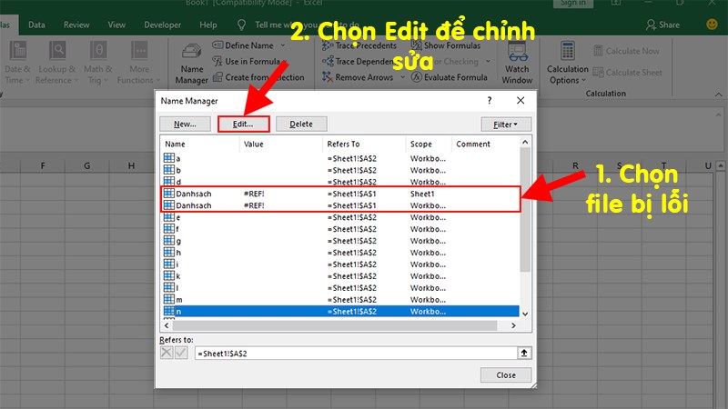 Ở hộp thoại hiện lên > Chọn các file bị lỗi #REF > Nhấn vào Edit để chỉnh sửa lại tên cho file