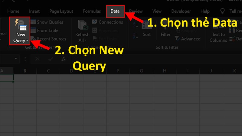 Chọn thẻ Data