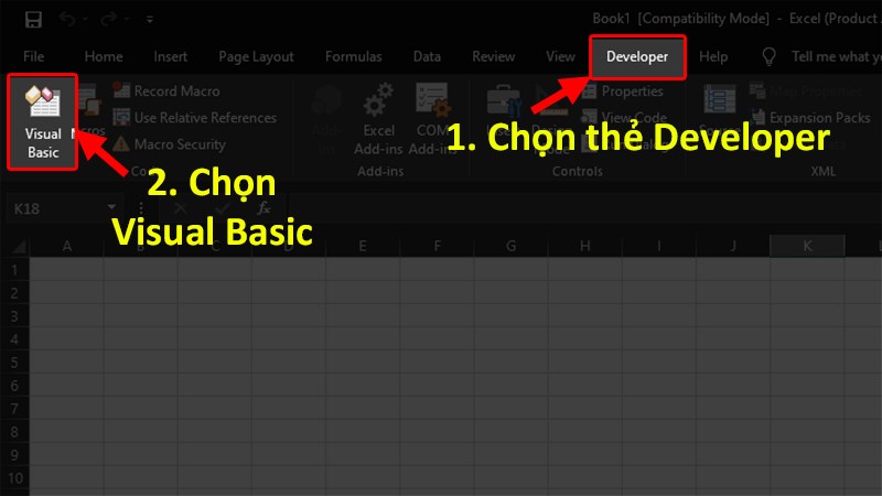 Chọn Visual Basic (hoặc nhấn tổ hợp phím Alt + F11)