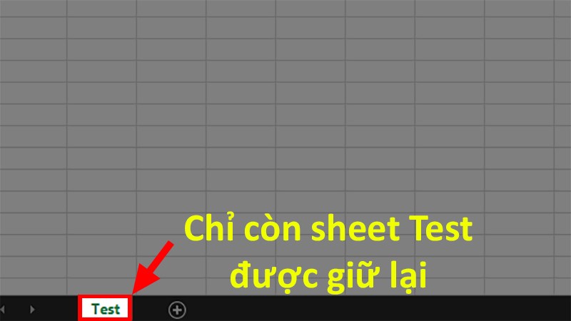 Tất cả các sheet không được đặt tên Test đều bị xóa