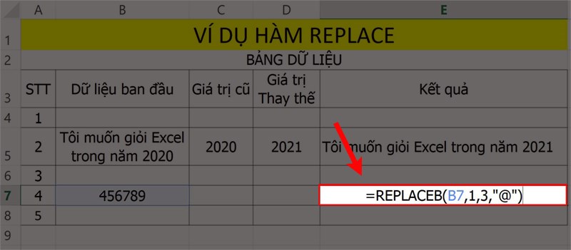 Ví dụ minh họa hàm REPLACEB.