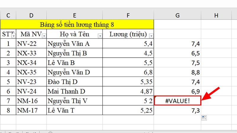 Lỗi Value xuất hiện vì có ô bị lỗi định dạng số