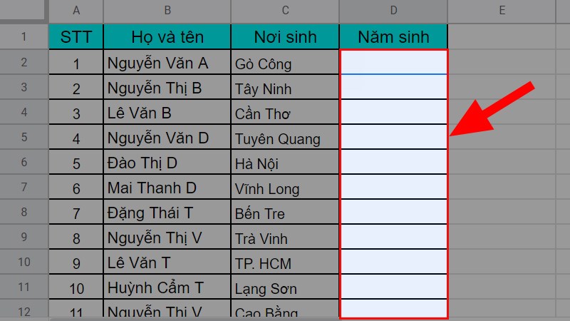 Mở Google Sheet > Tô chọn dữ liệu cần định dạng