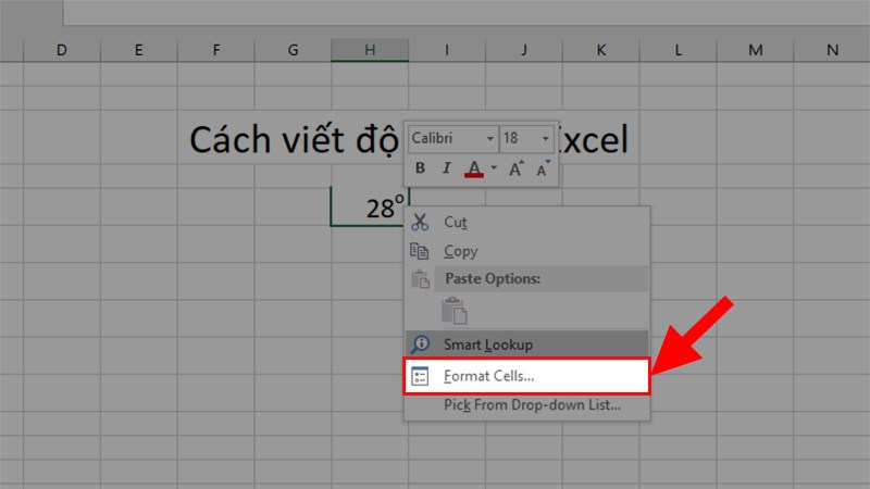 Nhấn chuột phải > Chọn Format Cells