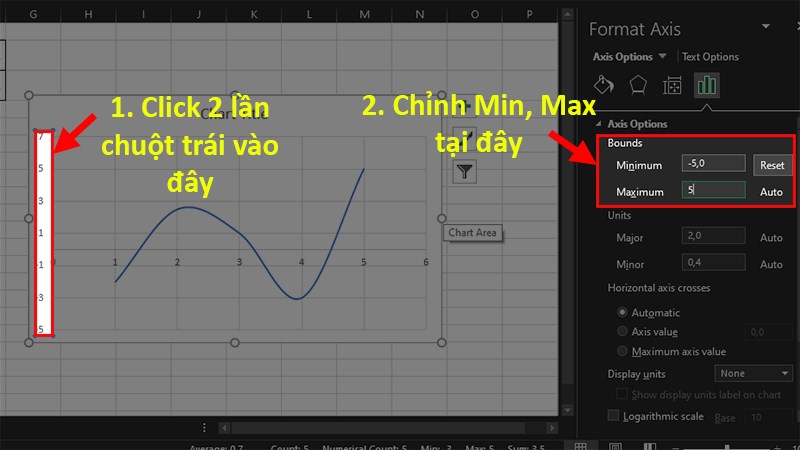 Nhập giá trị Min, Max ở mục Bounds