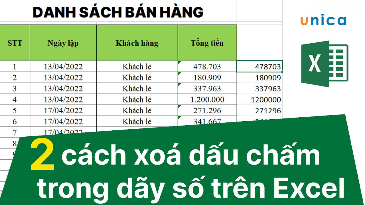 Cách bỏ dấu chấm trong excel