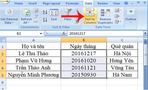 Chọn Text to Columns