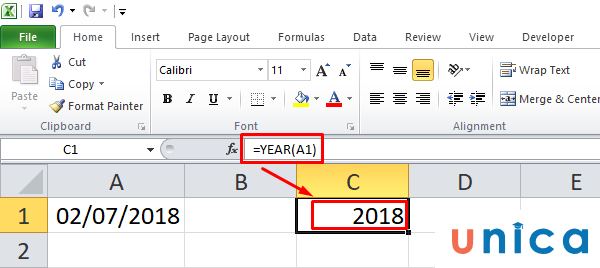 Hàm year trong Excel