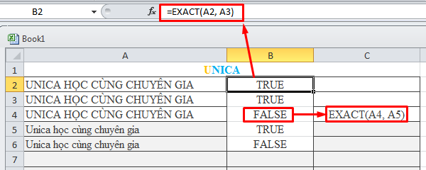 Cách dùng hàm so sánh chuỗi trong excel