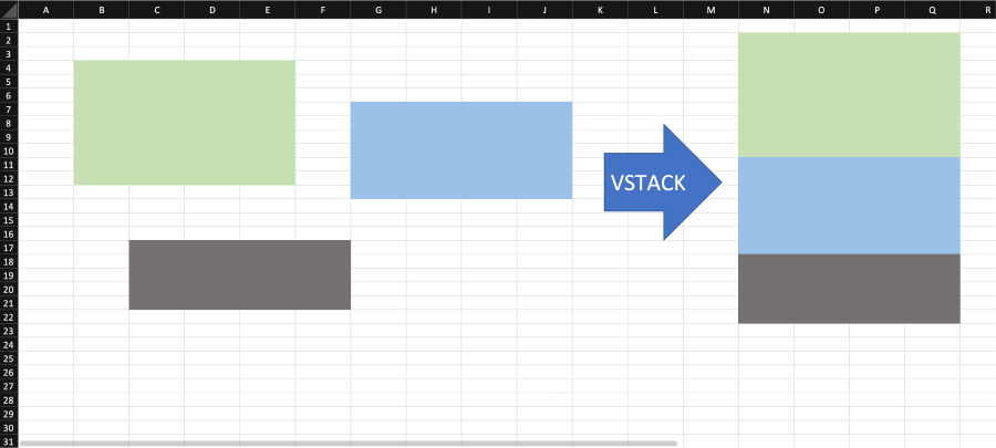 Minh hoạ hàm vstack trong Excel