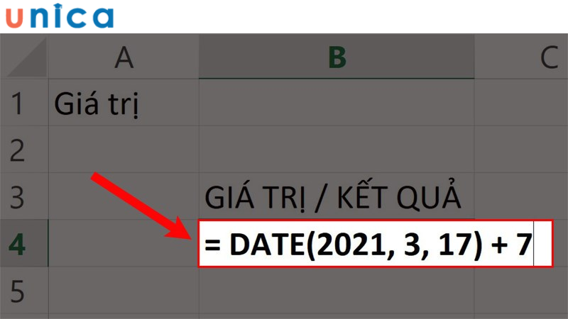 Nhập công thức hàm Date vào trong Excel