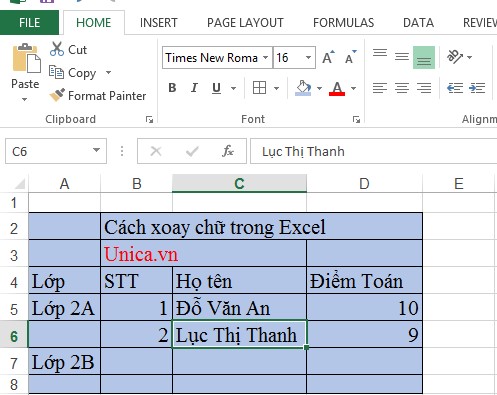 Ví dụ về cách xoay chữ trong Excel