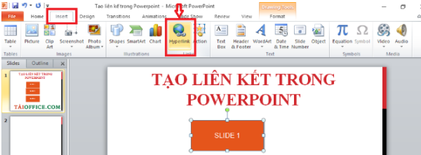 Mở chức năng Hyperlink