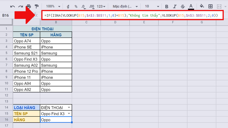 Hàm IF lồng hàm VLOOKUP