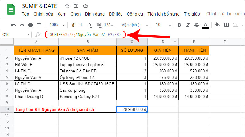 Cách sử dụng hàm SUMIF